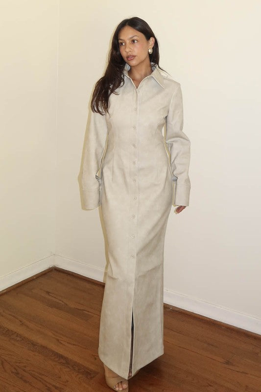 FAUX LEATHER MAXI DRESS