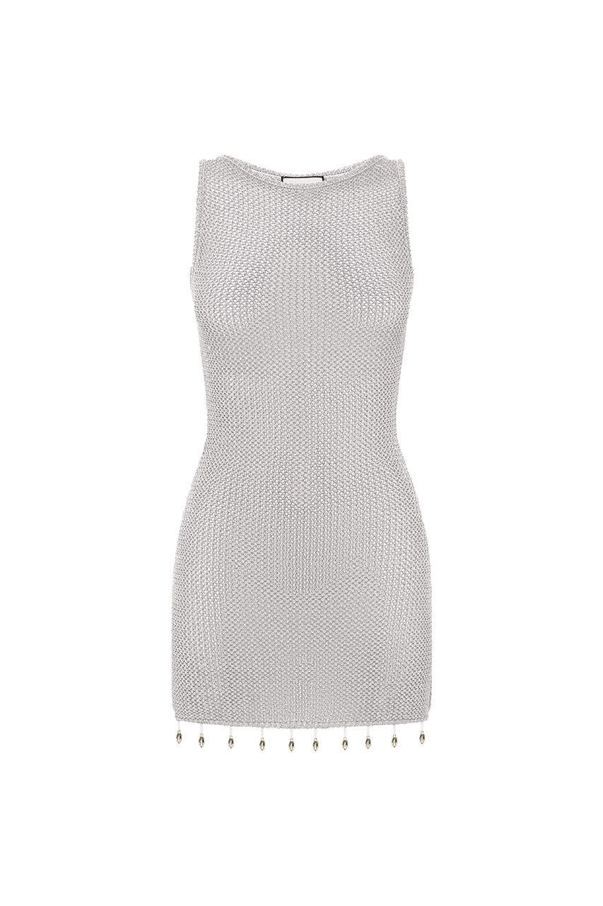 ARIYA SLEEVELESS MINI DRESS - SILVER METALLIC