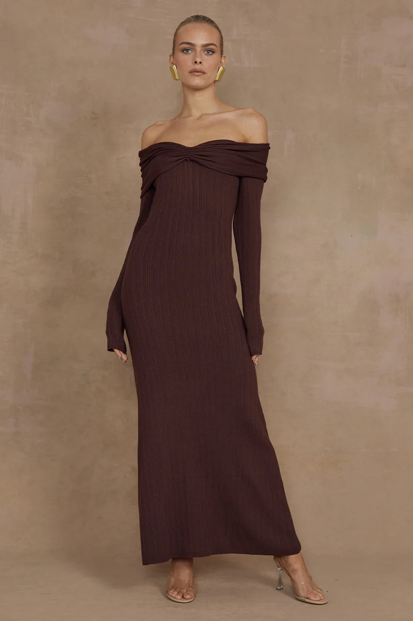 AIRLIE MIDI DRESS - BROWN
