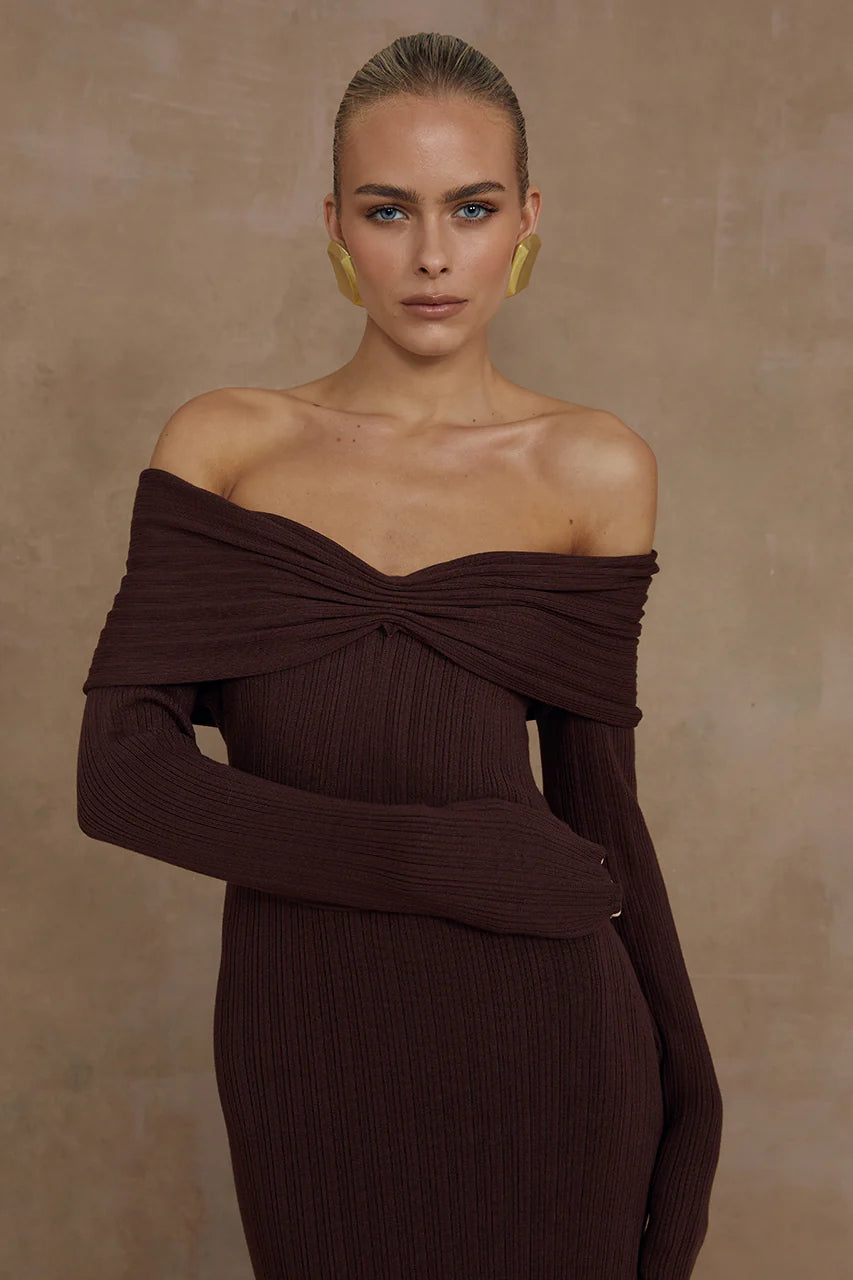 AIRLIE MIDI DRESS - BROWN