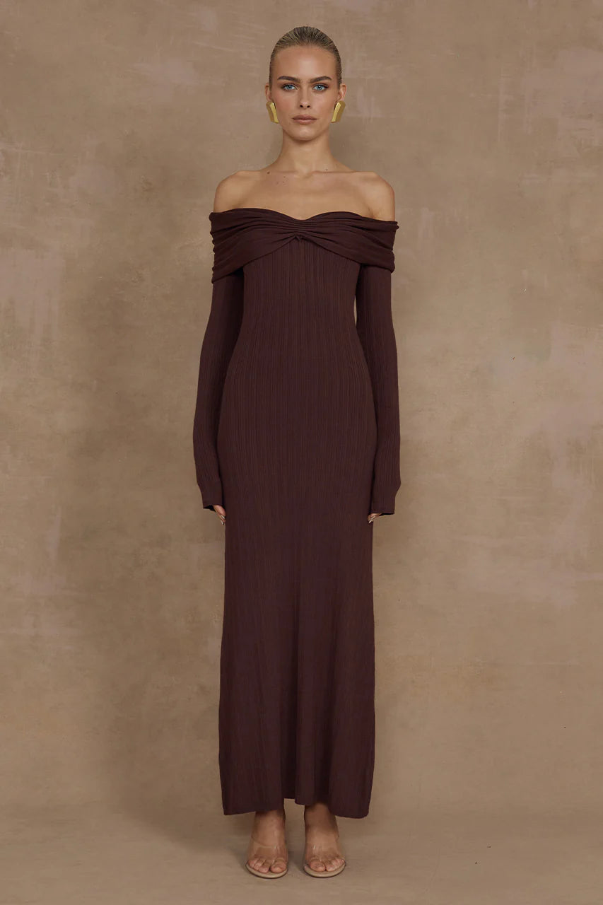 AIRLIE MIDI DRESS - BROWN