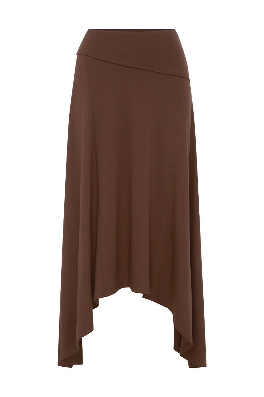 LUNE HANDKERCHIEF MIDI SKIRT - CHOCOLATE