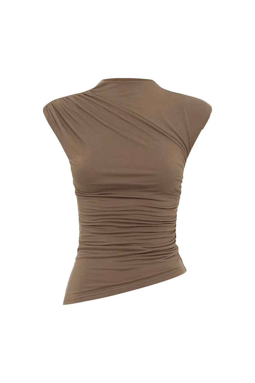 KARMEN HIGH NECK SLEEVELESS TOP - MOCHA