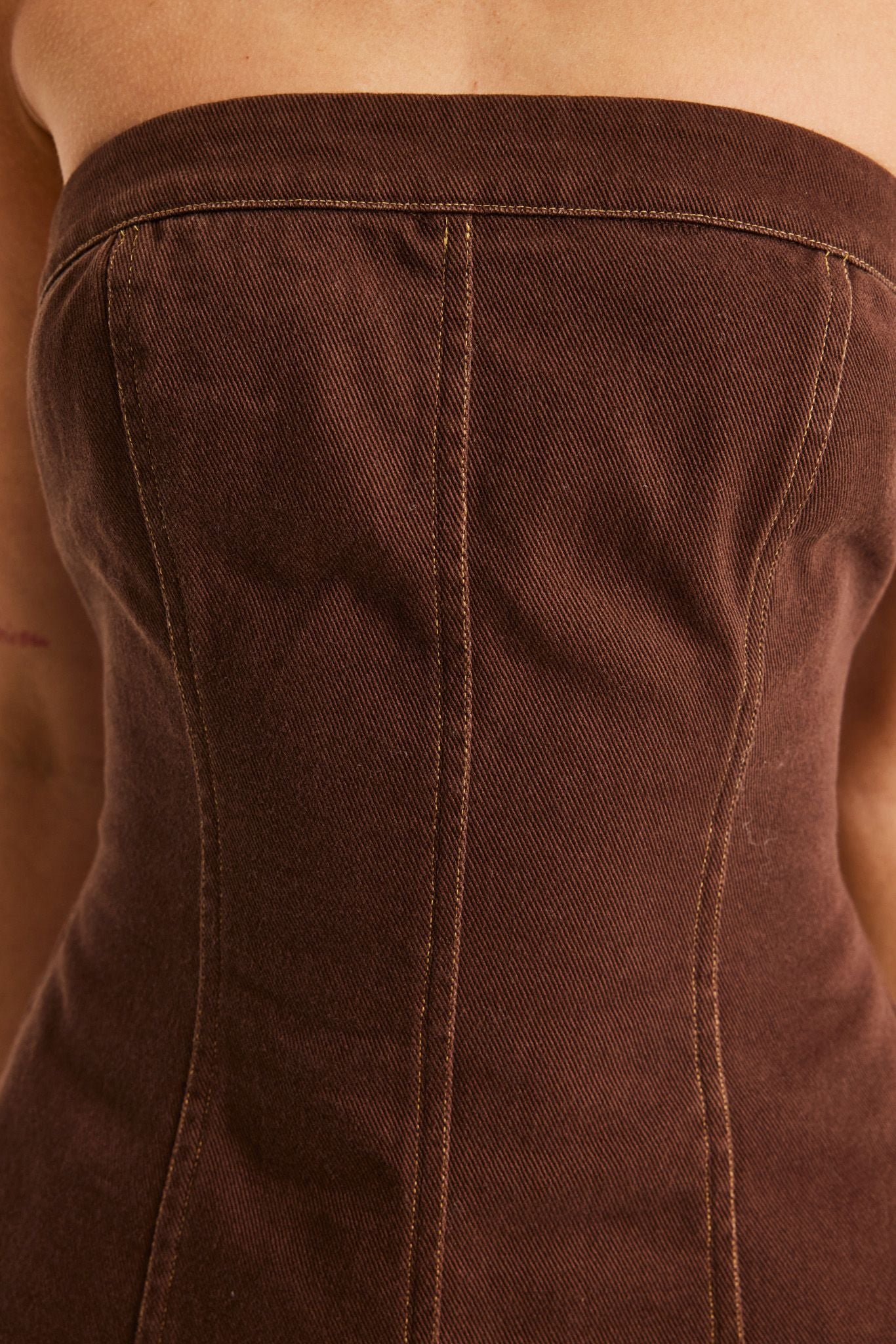 SNDYS LEX DENIM CORSET TOP - CHOCOLATE
