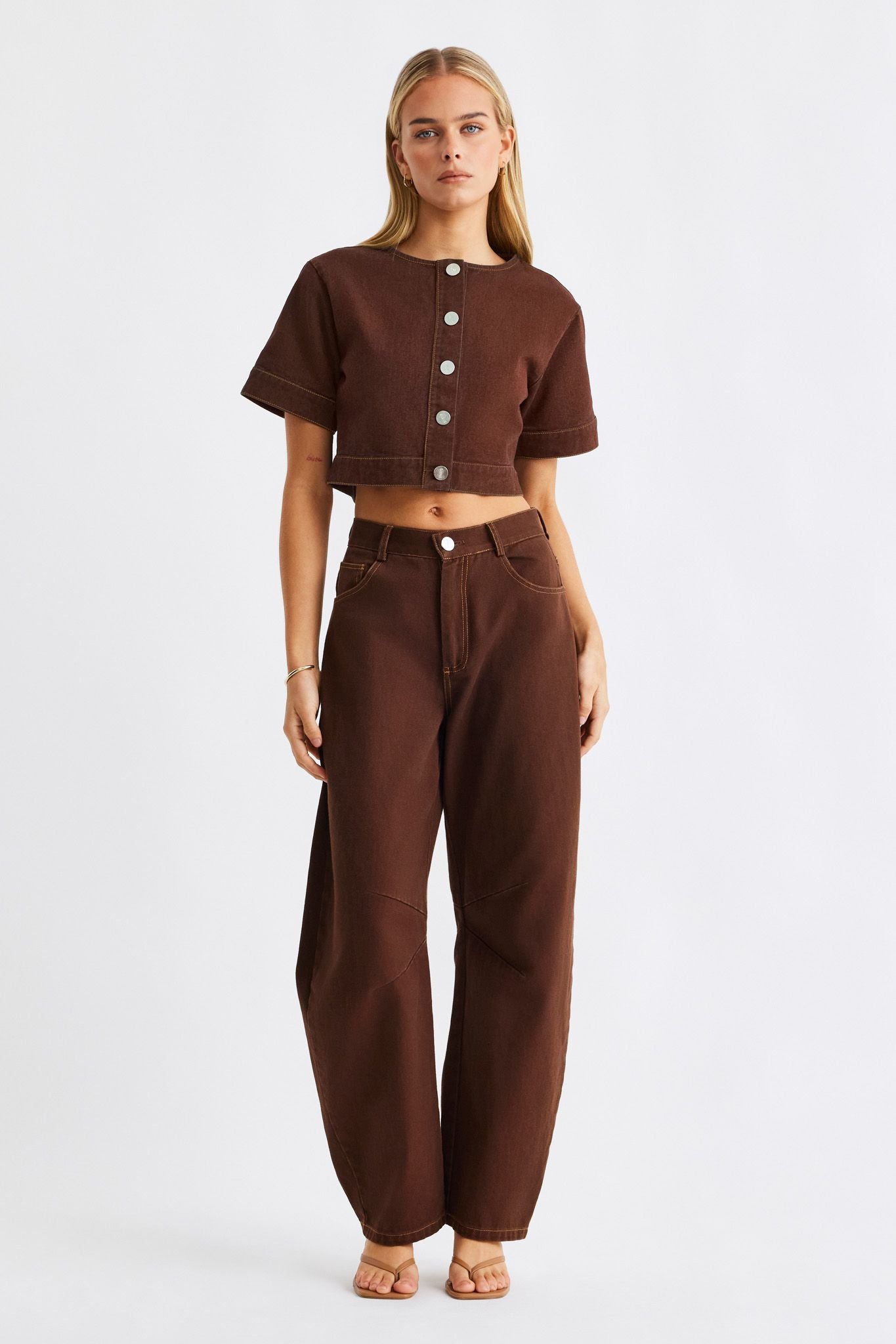 SNDYS TILLA DENIM TOP - CHOCOLATE