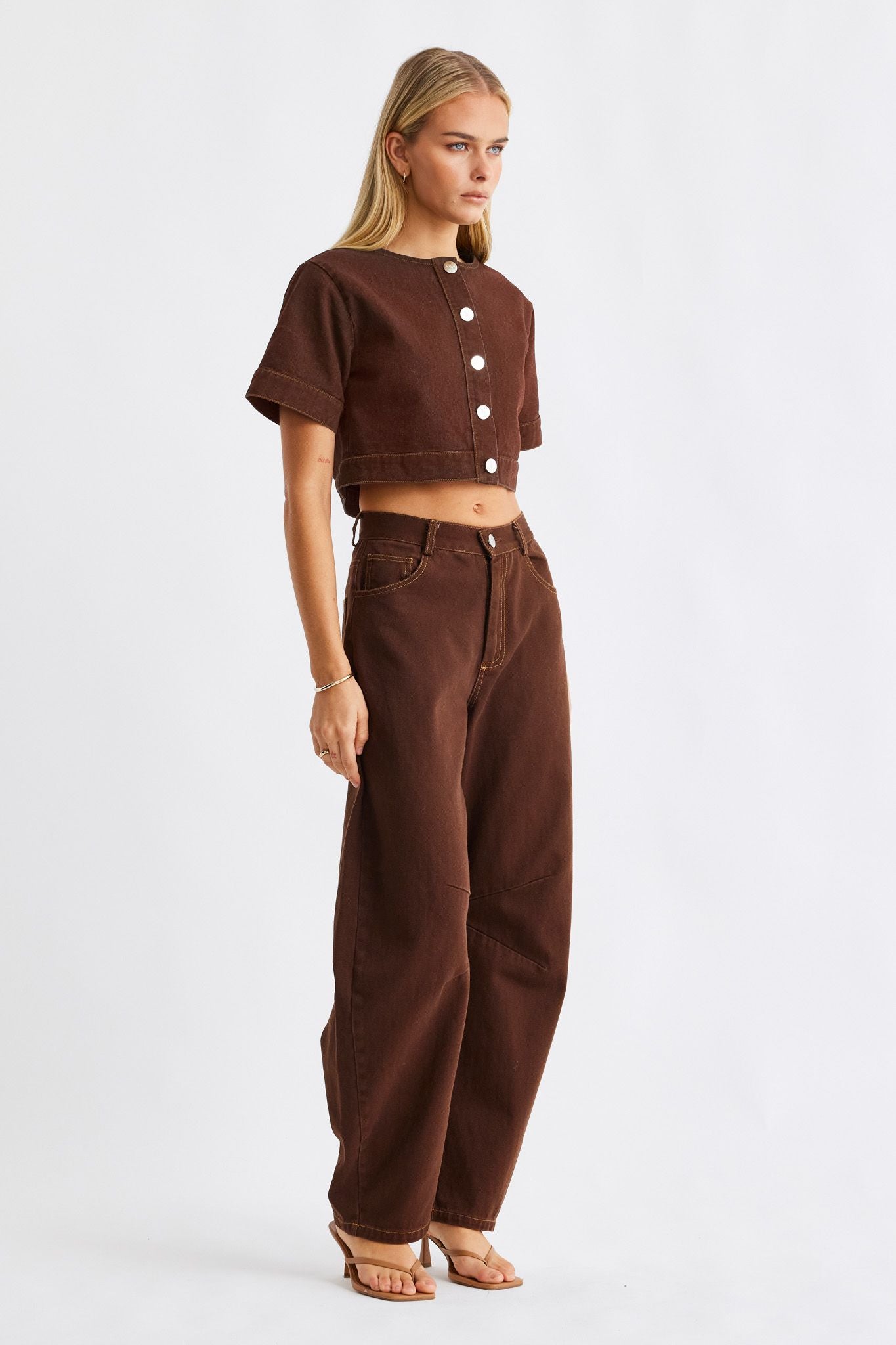 SNDYS TILLA DENIM TOP - CHOCOLATE