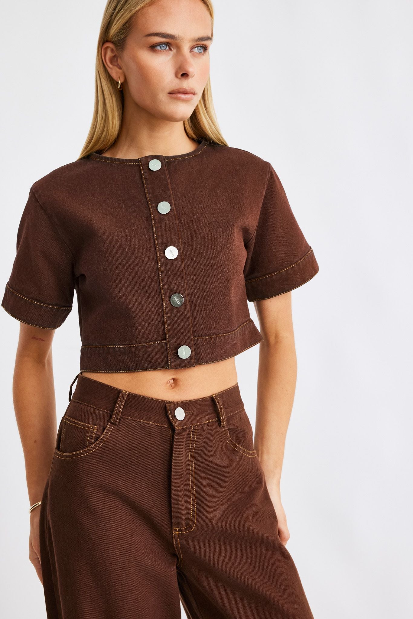 SNDYS TILLA DENIM TOP - CHOCOLATE