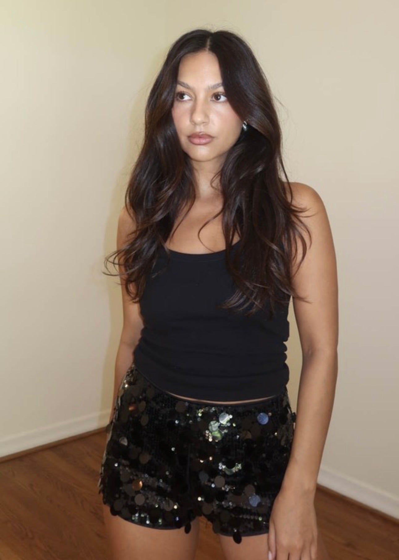 SEQUINS MINI SHORTS - BLACK