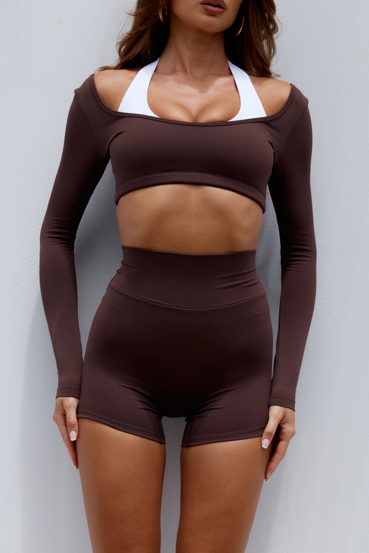 TANISHA LONG SLEEVE CROP TOP - CHOCOLATE