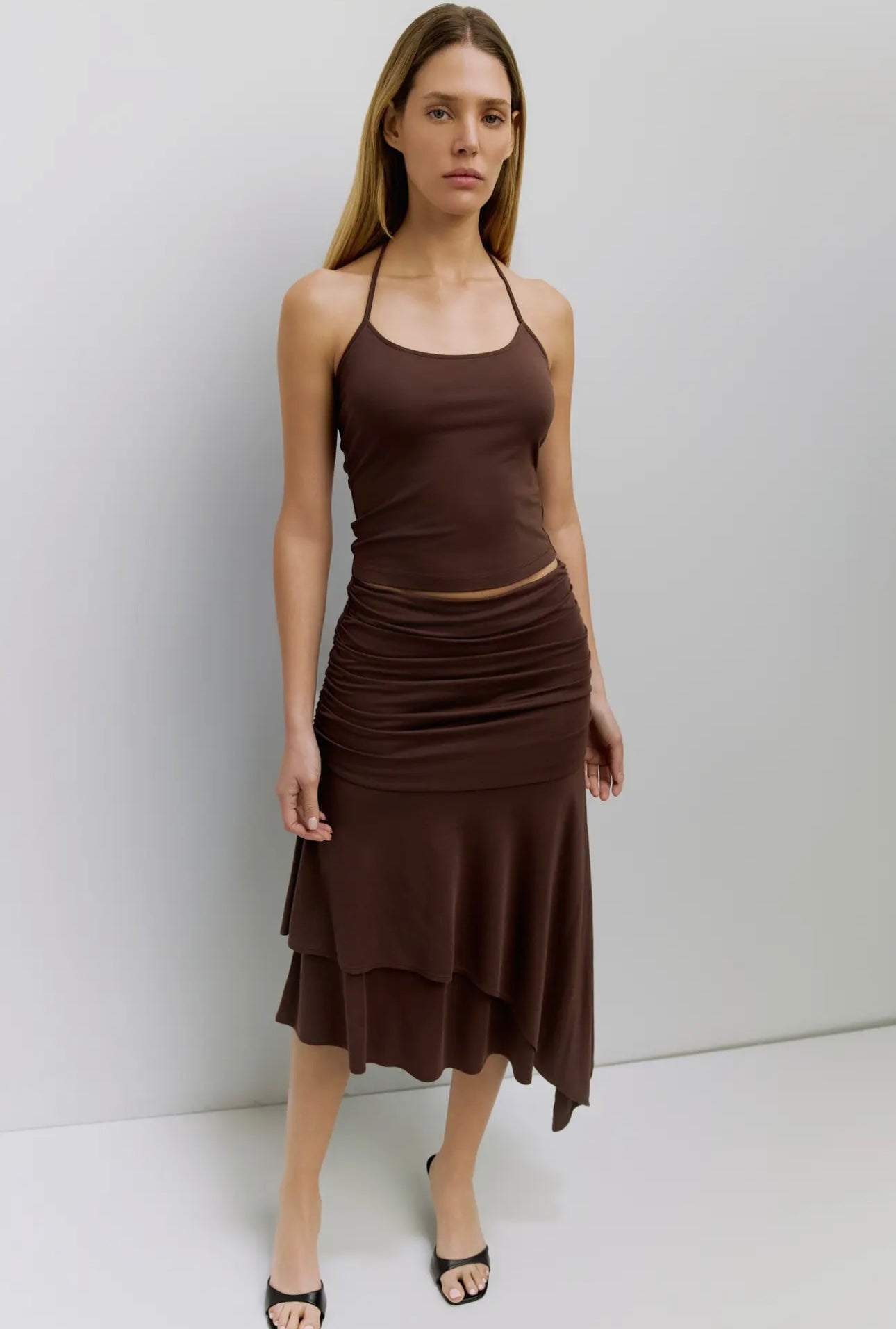 EFFIE HALTER TOP - CHOCOLATE