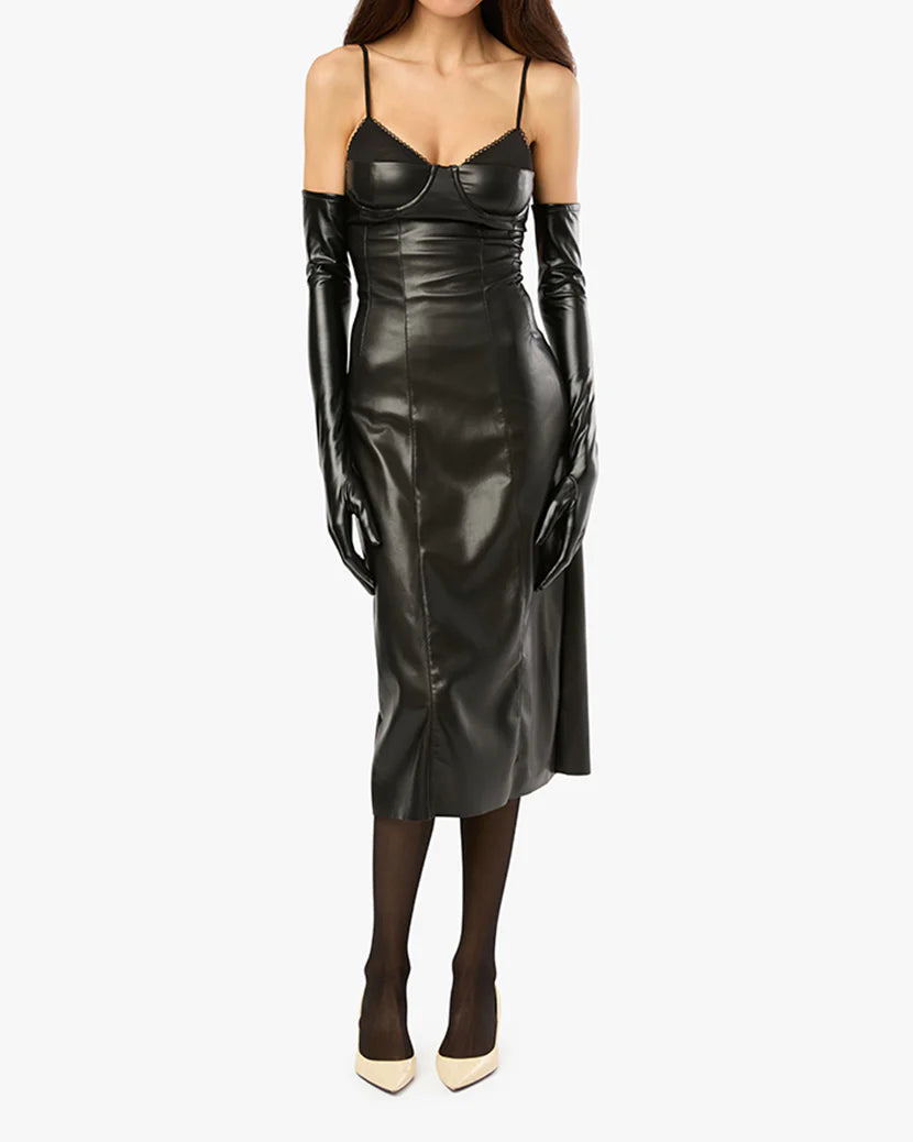 WEWOREWHAT VEGAN LEATHER FITTED CORSET DRESS