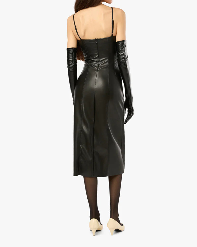 WEWOREWHAT VEGAN LEATHER FITTED CORSET DRESS