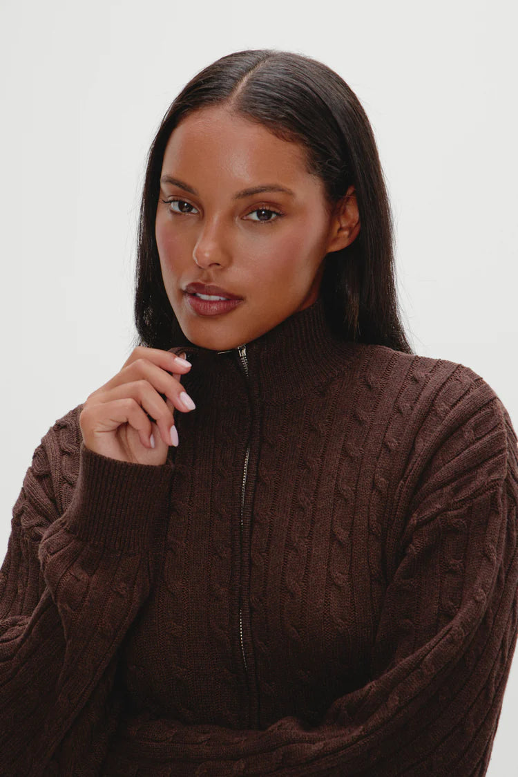 FRANKIES BEA CABLE KNIT ZIP UP SWEATER