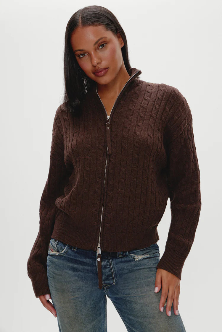 FRANKIES BEA CABLE KNIT ZIP UP SWEATER