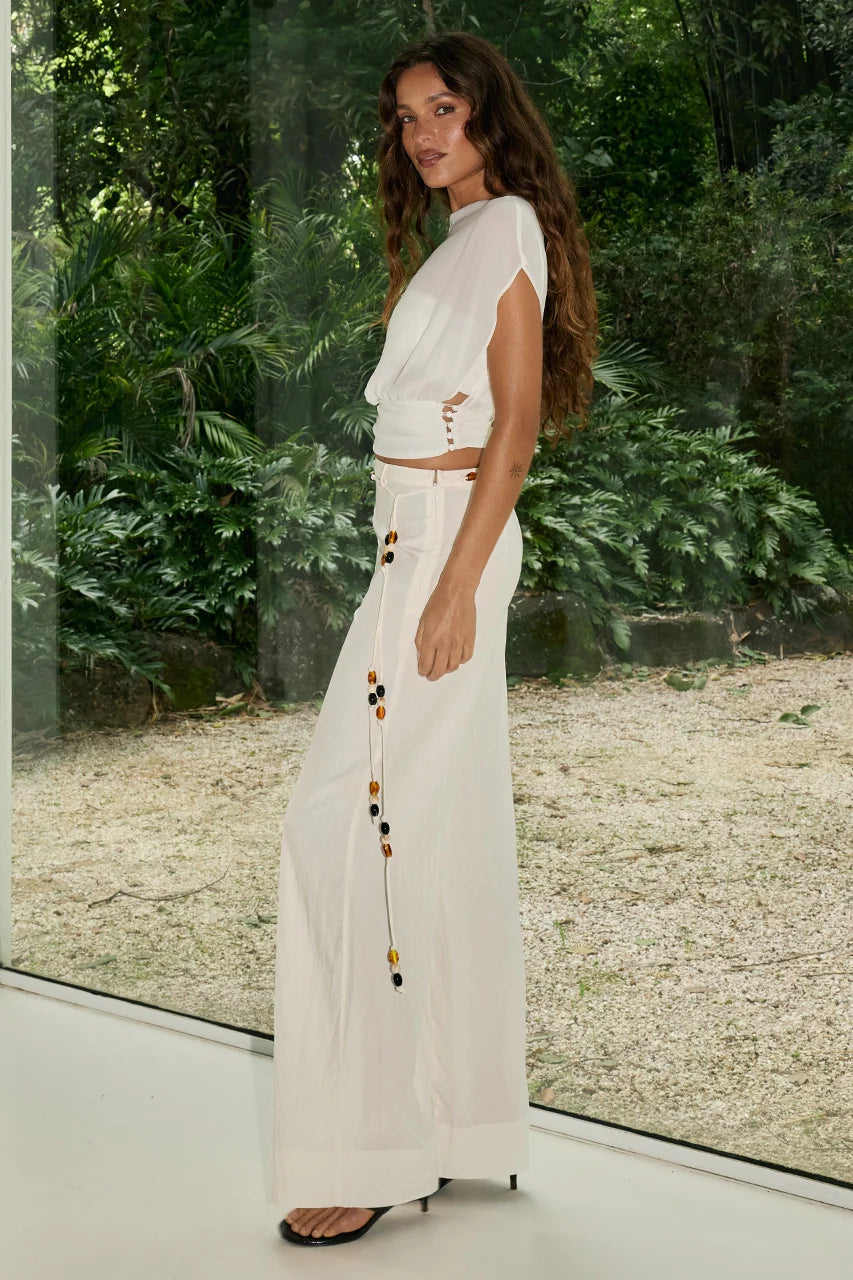 CARRINE BOAT NECK TOP - CREAM