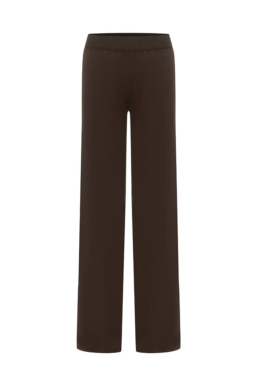 HEATHER WIDE LEG KNIT PANT - CHOCOLATE