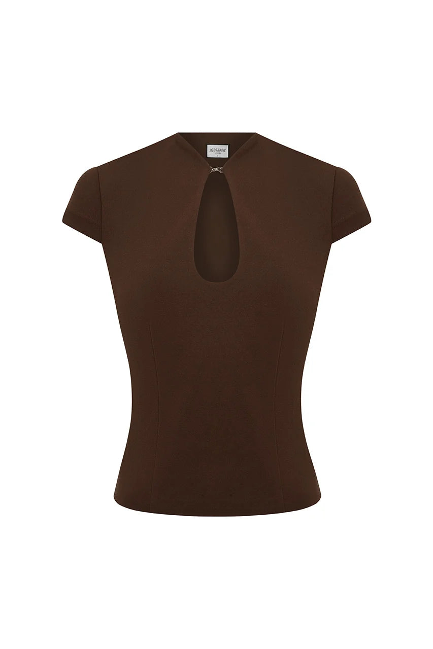 VIENO KEYHOLE FITTED TOP - BITTER CHOCOLATE
