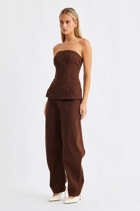 SNDYS LEX DENIM CORSET TOP - CHOCOLATE