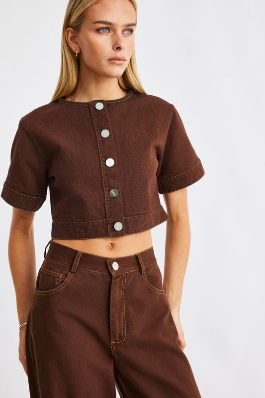 SNDYS TILLA DENIM TOP - CHOCOLATE