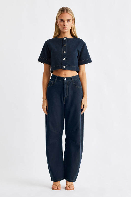 SNDYS TILLA DENIM TOP - INDIGO BLUE