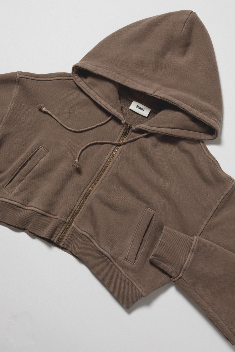 ELWOOD BABYDOLL CROP ZIP HOODIE - VINTAGE BROWN