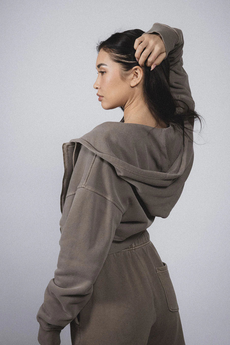 ELWOOD BABYDOLL CROP ZIP HOODIE - VINTAGE BROWN