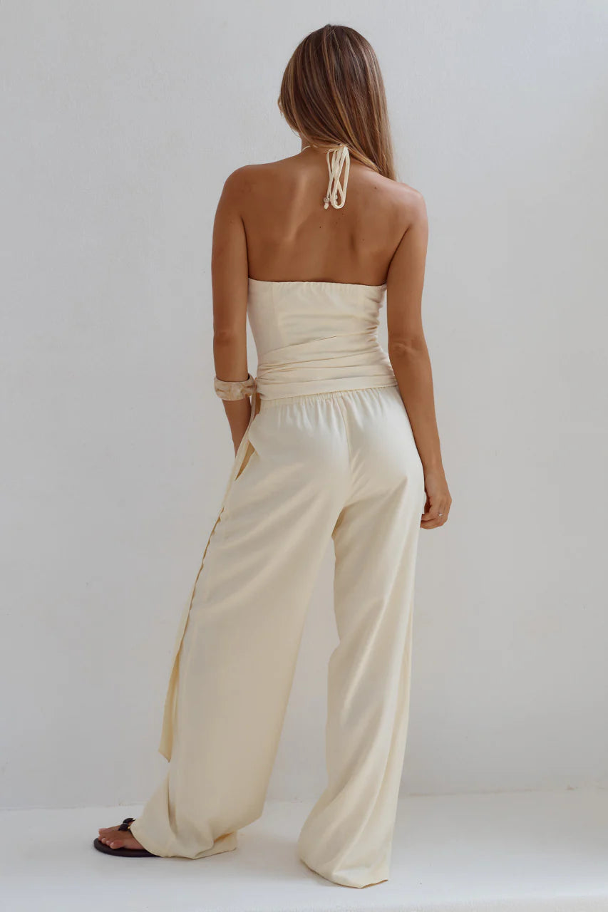 YARA ELASTICATED WIDE LEG PANT - BUTTER